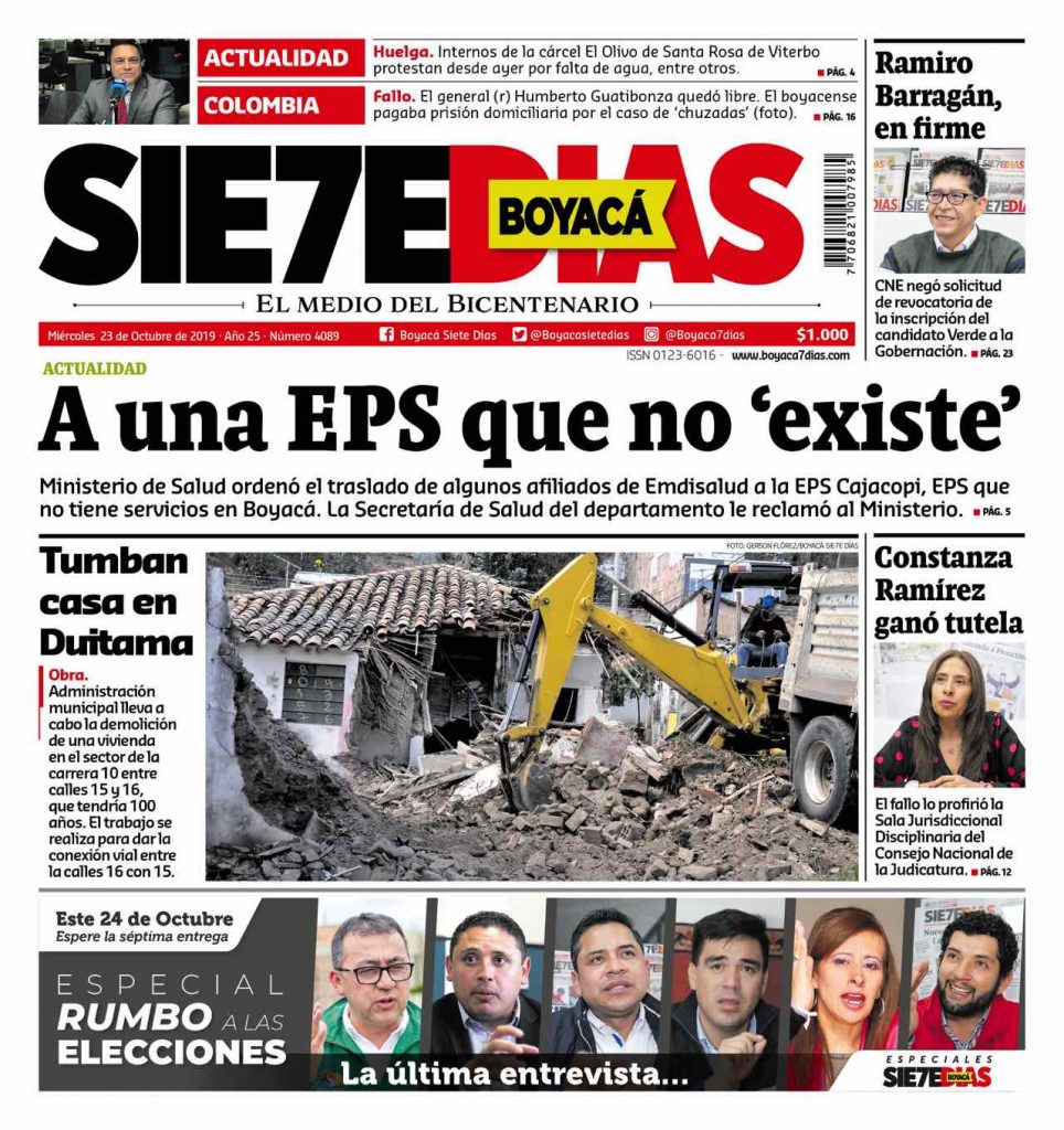 Primera Página Miércoles 23 de Octubre de 2019